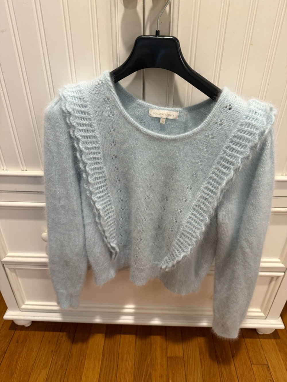 LoveShackFancy Powder Blue Ruffle-Trim Knit Sweater - Picture 3 of 6